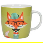 KitchenCraft China 425ml Barrel Shaped Mug, Fox Specs