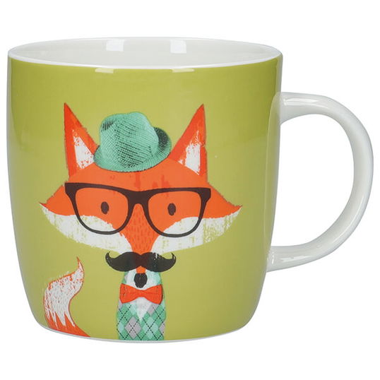 KitchenCraft China 425ml Barrel Shaped Mug, Fox Specs