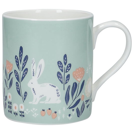 KitchenCraft Fine Bone China 330ml Can Mug, Woodcut Rabbit