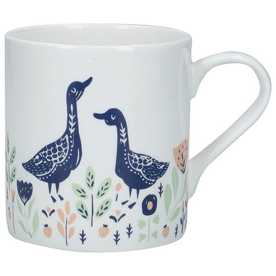 KitchenCraft Fine Bone China 330ml Can Mug, Woodcut Goose