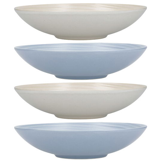 KitchenCraft Blue and Cream Ripple 22cm Stoneware Coupe Bowl Set of 4