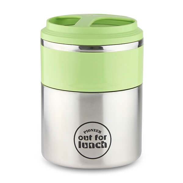 Pioneer Vacuum Lunch Box Green Lid With Double Compartment