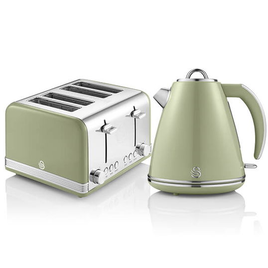 Swan Retro Green Kettle and 4 Slice Toaster Set