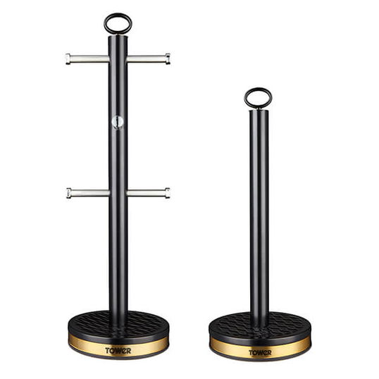 Tower Empire 6 Cup Mug Tree and Towel Pole Black