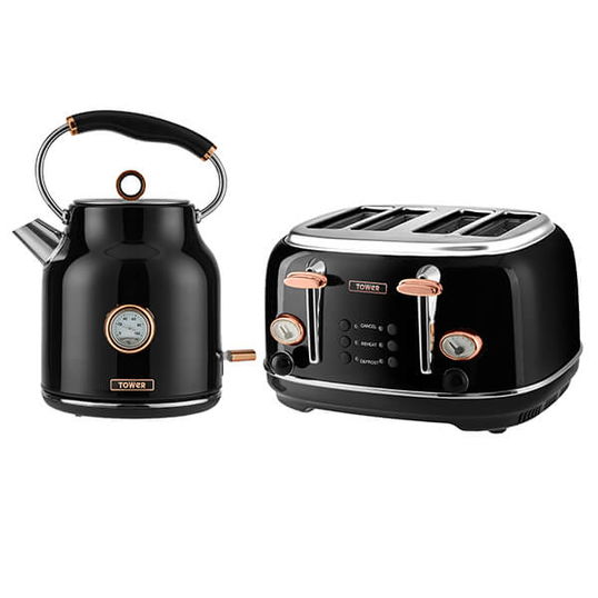 Tower Bottega Rose Gold Kettle and 4 Slice Toaster Set Black