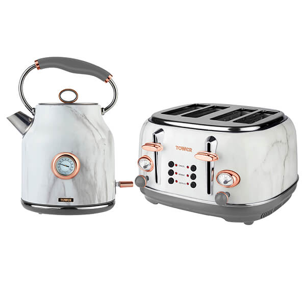 Tower Bottega Kettle and 4 Slice Toaster Set Marble