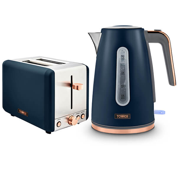 Tower Cavaletto Jug Kettle and 2 Slice Toaster Set Midnight Blue