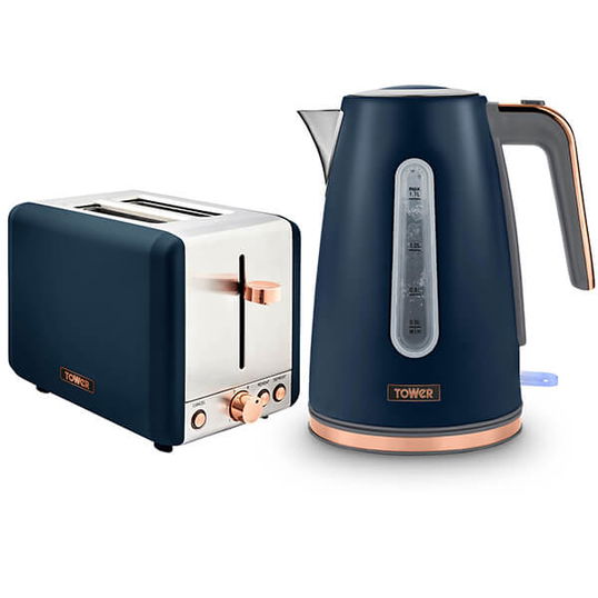 Tower Cavaletto Jug Kettle and 2 Slice Toaster Set Midnight Blue