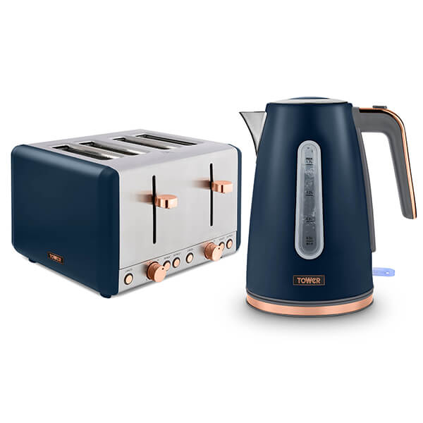 Tower Cavaletto Jug Kettle and 4 Slice Toaster Set Midnight Blue