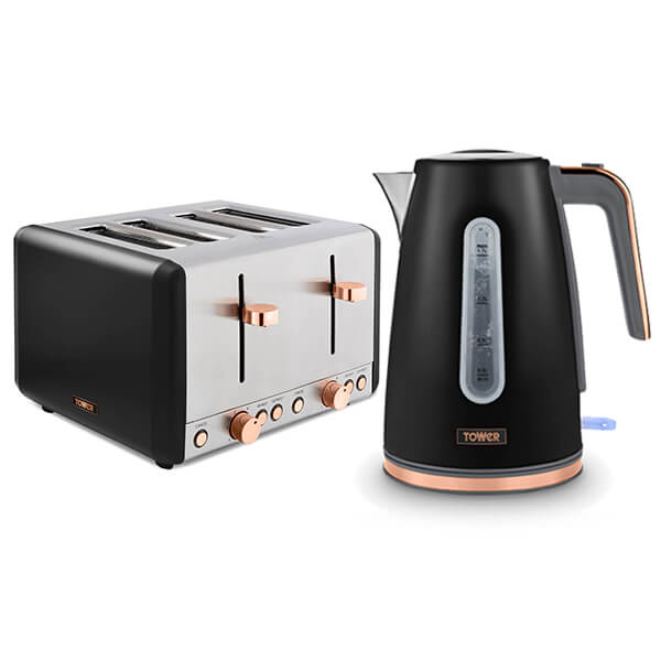 Tower Cavaletto Jug Kettle and 4 Slice Toaster Set Black