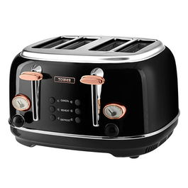 Tower Bottega 4 Slice Stainless Steel Toaster Rose Gold Black