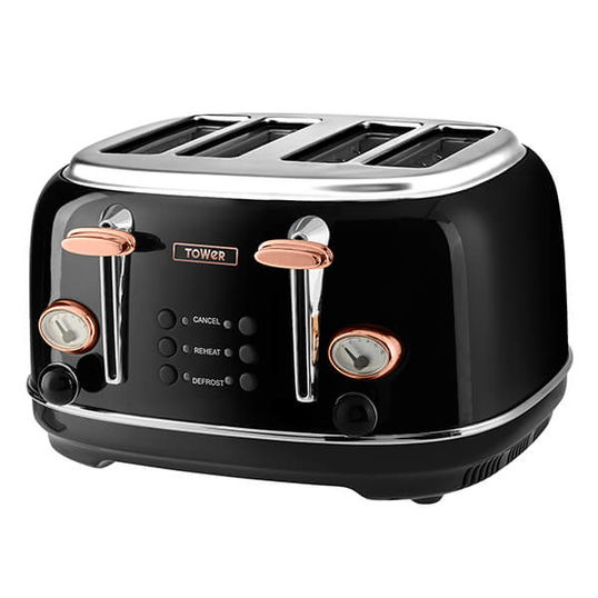 Tower Bottega 4 Slice Stainless Steel Toaster Rose Gold Black
