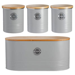 Typhoon Living 4 Piece Storage Set Tea, Coffee, Sugar & Bread Grey