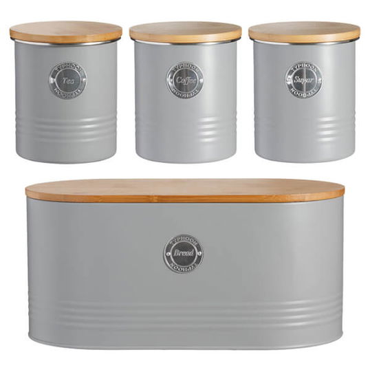 Typhoon Living 4 Piece Storage Set Tea, Coffee, Sugar & Bread Grey