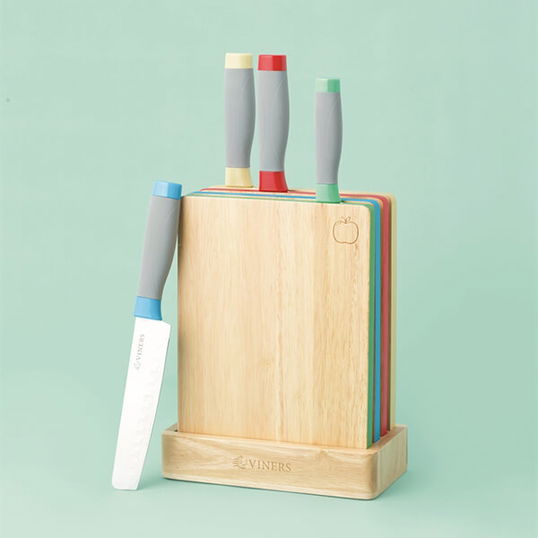 Viners Assure Colour Code Knife Block & Board Set