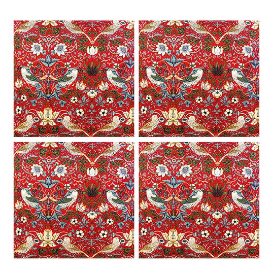 William Morris Strawberry Thief Red Pack Of 4 Napkins