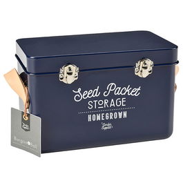 Burgon & Ball Leather Handled Seed Packets Storage Tin - Atlantic Blue