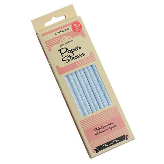 Eddingtons Paper Straws Blue And White Polka Dot 30 Pack