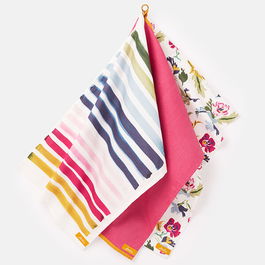 Joules Floral And Striped Tea Towels Set Of 3