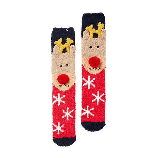 Joules Navy Reindeer Festive Fluffy Socks