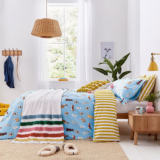 Joules Painterly Dogs Duvet Cover Set Super King Size Multi