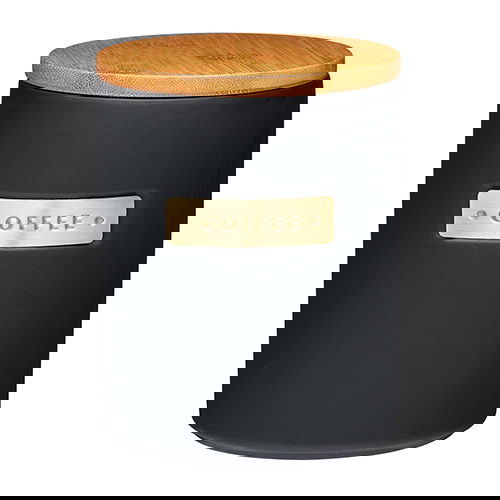 Master Class Black Stoneware Coffee Canister with Wood Lid