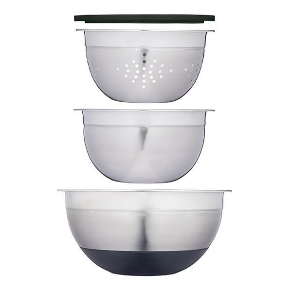 MasterClass Smart Space Stainless Steel Three Piece Bowl Set with Colander