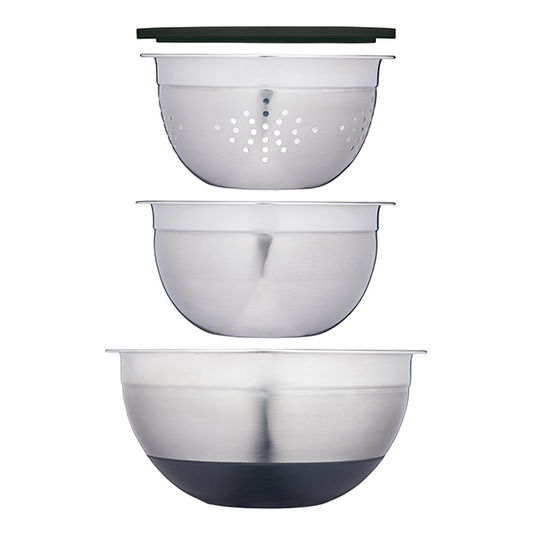 MasterClass Smart Space Stainless Steel Three Piece Bowl Set with Colander