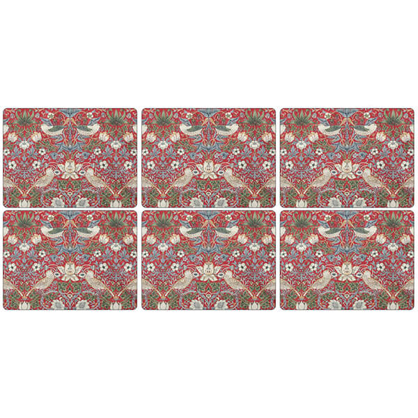 Morris & Co Strawberry Thief Red Placemats Set of 6