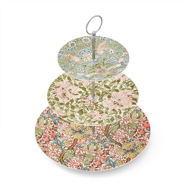 Morris & Co 3 Tier Cake Stand Strawberry Thief, Honeysuckle, Golden Lily