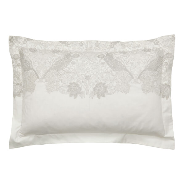 Morris & Co Pure Strawberry Thief Embroidery Oxford Pillowcase Silver/White