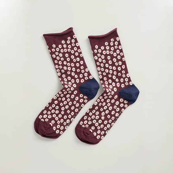 Seasalt Womens Arty Socks Dotty Flower Red Ship Size 4-7