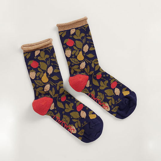Seasalt Snowy Scenes Socks Garland Dark Night Size 4-7
