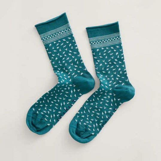 Seasalt Womens Bamboo Arty Socks Starling Flock Thyme Size 4-7