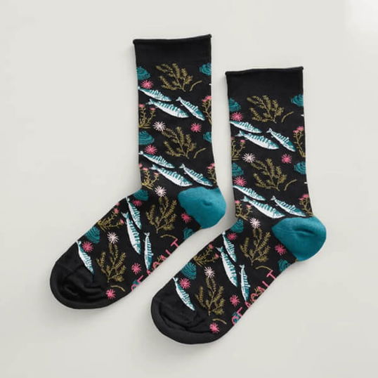 Seasalt Womens Bamboo Arty Socks Surfgrass Slate Size 4-7
