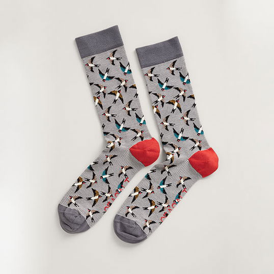 Seasalt Mens Bamboo Arty Socks Kites Carn Stormcloud Size 8-12