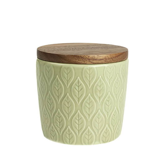 T&G Green House Pointed Leaf Small Store Jar with Rustic Acacia Lid