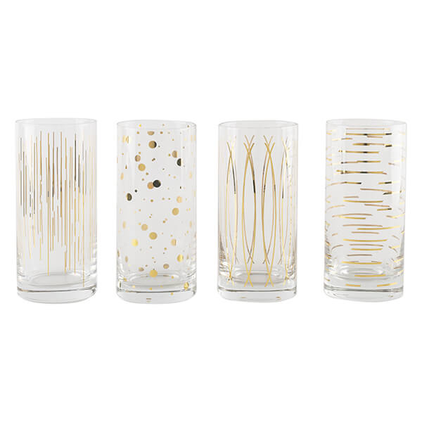 Mikasa Cheers Metallic Gold Set Of 4 16z High Ball Glasses