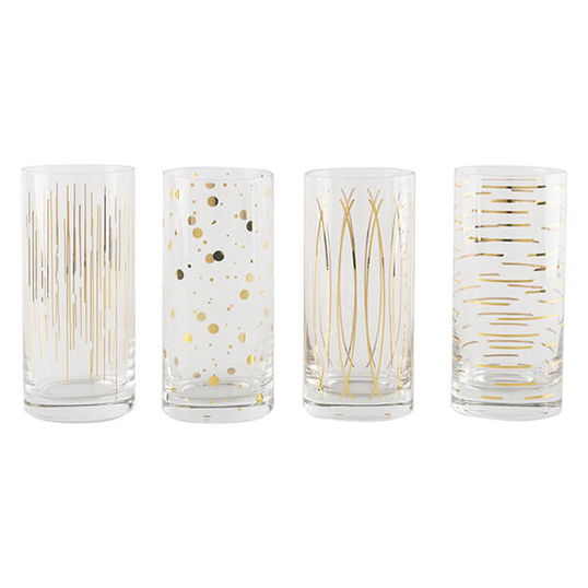 Mikasa Cheers Metallic Gold Set Of 4 16z High Ball Glasses