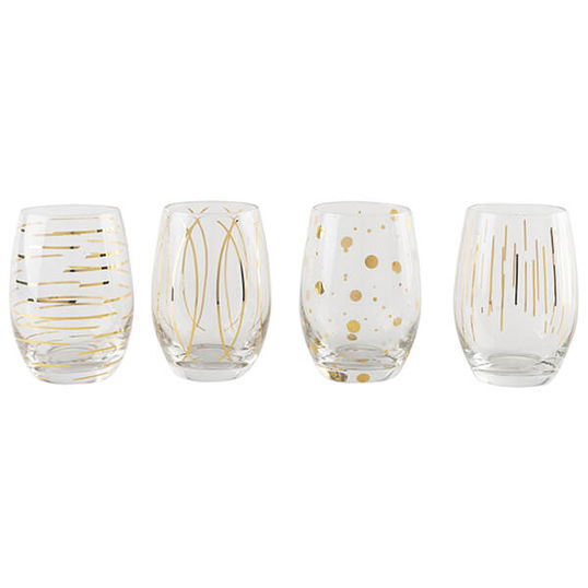 Mikasa Cheers Metallic Gold Set Of 4 Stemless 16.5oz Wine Glasses