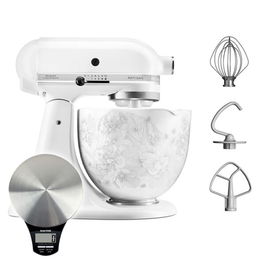 KitchenAid Artisan Mixer 156 White & Whisper Floral Ceramic Bowl with Free Gift