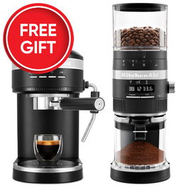 KitchenAid Artisan Semi-Auto Espresso Machine Cast Iron & Burr Grinder Set Matte Black With FREE Gift