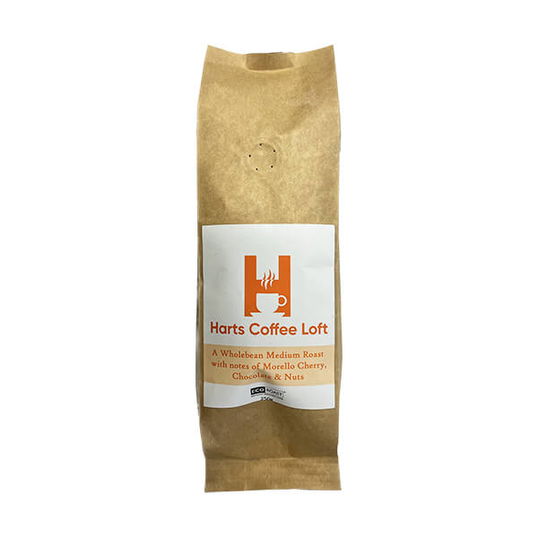 Harts Coffee Loft 250g Whole Bean Medium Roast with notes of Morello Cherry, Chocolate and Hazelnut