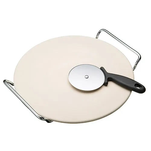 World of Flavours Italian Pizza Stone Set with 33cm Stone, Stand and Pizza Cutter