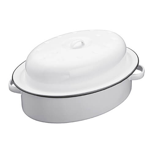 Living Nostalgia Enamel 30cm Oval Roaster with Lid