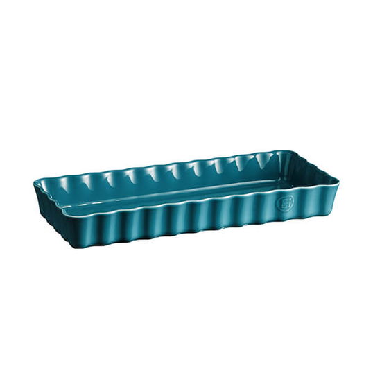 Emile Henry Mediterranean Blue Narrow Rectangular Tart Dish 36cm x 15cm