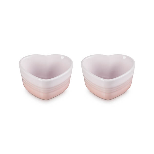 Le Creuset L'Amour Heart Collection Shell Pink Set of 2 Heart Ramekins