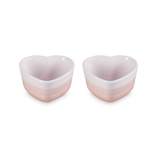 Le Creuset L`Amour Heart Collection Shell Pink Set of 2 Heart Ramekins