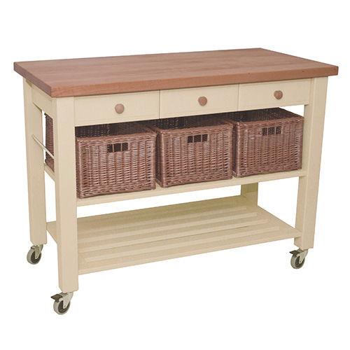 Eddingtons Lambourn Three Drawer Buttercream Kitchen Trolley