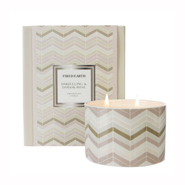 Fired Earth by Wax Lyrical Large Candle Darjeeling & Damask Rose